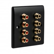 Slim Line Matt Black - 8 x RCA Phono Audio Wall Plate - 8 Terminal - No Soldering Required