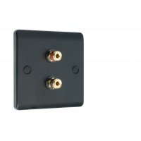 SlimLine Matt Black 2  Binding Post Speaker Wall Plate - 2 Terminals - No Soldering Required