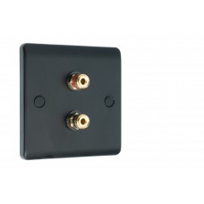 SlimLine Matt Black 2  Binding Post Speaker Wall Plate - 2 Terminals - No Soldering Required