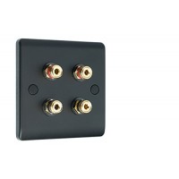 SlimLine Matt Black 4  Binding Post Speaker Wall Plate - 4 Terminals - No Soldering Required