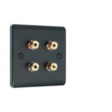 SlimLine Matt Black 4  Binding Post Speaker Wall Plate - 4 Terminals - No Soldering Required