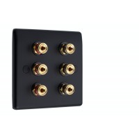 Matt Black Slimline 3.0 - 6 Binding Post Speaker Wall Plate - 6 Terminals - No Soldering Required