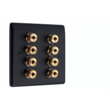 SlimLine Matt Black 8 Binding Post Speaker Wall Plate - 8 Terminals - No Soldering Required