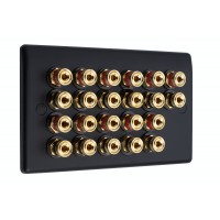 SlimLine Matt Black 22 Binding Post Speaker Wall Plate - 22 Terminals - No Soldering Required