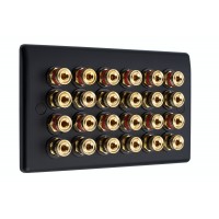 SlimLine Matt Black 24 Binding Post Speaker Wall Plate - 24 Terminals - No Soldering Required