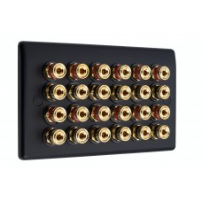 SlimLine Matt Black 24 Binding Post Speaker Wall Plate - 24 Terminals - No Soldering Required