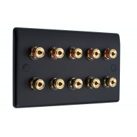 SlimLine Matt Black 10 Binding Post Speaker Panel Wall Plate - 10 Terminals - No Soldering Required