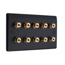 SlimLine Matt Black 10 Binding Post Speaker Panel Wall Plate - 10 Terminals - No Soldering Required