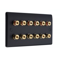 SlimLine Matt Black 12 Binding Post Speaker Wall Plate - 12 Terminals - No Soldering Required