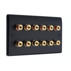 SlimLine Matt Black 12 Binding Post Speaker Wall Plate - 12 Terminals - No Soldering Required