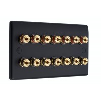 SlimLine Matt Black 14 Binding Post Speaker Wall Plate - 14 Terminals - No Soldering Required