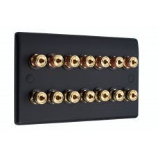 SlimLine Matt Black 14 Binding Post Speaker Wall Plate - 14 Terminals - No Soldering Required