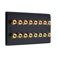 SlimLine Matt Black 16 Binding Post Speaker Wall Plate - 16 Terminals - No Soldering Required