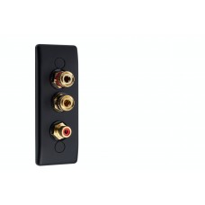 Matt Black Slimline Architrave 1.1  Speaker Wall Plate - 2 Terminals + RCA - Rear Solder tab Connections