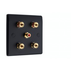 Matt Black 2.1 Slim Line One Gang Speaker Wall Plate 4 Terminals + RCA Phono Socket - No Soldering Required