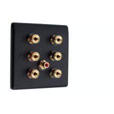 Matt Black 3.1 Slim Line One Gang Speaker Wall Plate 6 Terminals + RCA Phono Socket - No Soldering Required