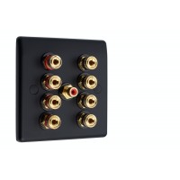 Matt Black 4.1 Slim Line One Gang Speaker Wall Plate 8 Terminals + RCA Phono Socket - No Soldering Required