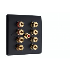Matt Black 4.1 Slim Line One Gang Speaker Wall Plate 8 Terminals + RCA Phono Socket - No Soldering Required