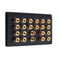 Matt Black 10.2 Slim Line Two Gang Speaker Wall Plate 20 Terminals + 2 x RCA Phono Sockets - No Soldering Required