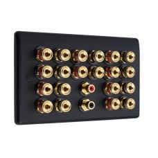 Matt Black 10.2 Slim Line Two Gang Speaker Wall Plate 20 Terminals + 2 x RCA Phono Sockets - No Soldering Required