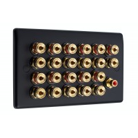 Matt Black 11.1 Slim Line One Gang Speaker Wall Plate 22 Terminals + RCA Phono Socket - No Soldering Required