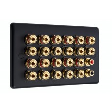Matt Black 11.2 Slim Line One Gang Speaker Wall Plate 22 Terminals + 2 x RCA Phono Sockets - No Soldering Required