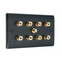 Matt Black 4.1 Slim Line One Gang Speaker Wall Plate 8 Terminals + RCA Phono Socket - No Soldering Required