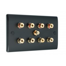 Matt Black 4.1 Slim Line One Gang Speaker Wall Plate 8 Terminals + RCA Phono Socket - No Soldering Required