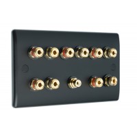 Matt Black 5.1 Slim Line One Gang Speaker Wall Plate 10 Terminals + RCA Phono Socket - No Soldering Required