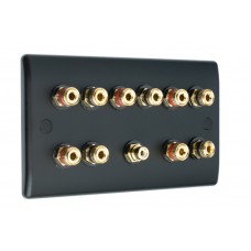 Matt Black 5.1 Slim Line One Gang Speaker Wall Plate 10 Terminals + RCA Phono Socket - No Soldering Required