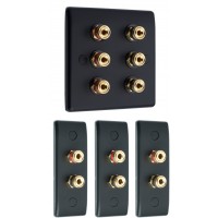 Matt Black 3.0 Surround Sound Audio AV Speaker Wall Face Plate Kit - NON SOLDER