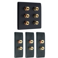 Matt Black 3.0 Surround Sound Audio AV Speaker Wall Face Plate Kit - NON SOLDER