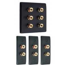 Matt Black 3.0 Surround Sound Audio AV Speaker Wall Face Plate Kit - NON SOLDER