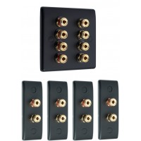 Matt Black 4.0 Surround Sound Audio AV Speaker Wall Face Plate Kit - NON SOLDER