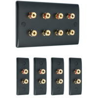 Matt Black 4.0 Surround Sound Audio AV Speaker Wall Face Plate Kit - NON SOLDER