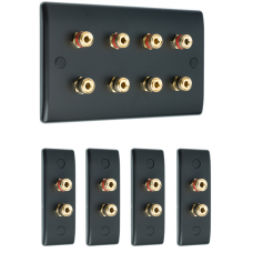 Matt Black 4.0 Surround Sound Audio AV Speaker Wall Face Plate Kit - NON SOLDER