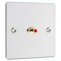 Chrome Polished Flat Plate 1 x RCA Phono Audio Surround Sound Wall Face Plate - Rear Solder tab Connections