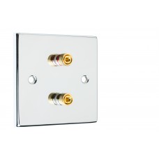 Chrome Polished Flat plate 2 Binding Post Speaker Wall Plate - 2 Terminals - Rear Solder tab Connections