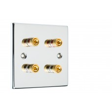 Chrome Polished Flat plate 4 Binding Post Speaker Wall Plate - 4 Terminals - Rear Solder tab Connections