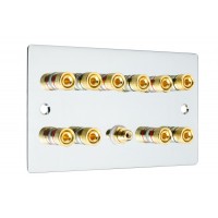 Chrome Polished Flat Plate 5.1  Speaker Wall Plate - 10 Terminals + RCA - Rear Solder tab Connections