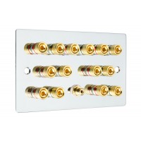 Chrome Polished Flat Plate 7.1  Speaker Wall Plate - 14 Terminals + RCA - Rear Solder tab Connections