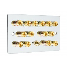 Chrome Polished Flat Plate 7.1  Speaker Wall Plate - 14 Terminals + RCA - Rear Solder tab Connections