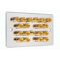 Chrome Polished Flat Plate 9.1  Speaker Wall Plate - 18 Terminals + RCA - Rear Solder tab Connections