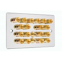 Chrome Polished Flat Plate 9.2 Speaker Wall Plate - 18 Terminals + 2 x RCA's - Rear Solder tab Connections
