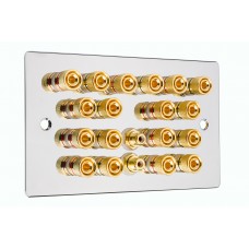 Chrome Polished Flat Plate 9.2 Speaker Wall Plate - 18 Terminals + 2 x RCA's - Rear Solder tab Connections