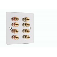 Chrome Polished Flat plate 4.0 1 gang - 8 Binding Post Speaker Wall Plate - 8 Terminals - No Soldering Required