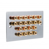 Chrome Polished Flat plate 10.0 2 Gang - 20 Binding Post Speaker Wall Plate - 20 Terminals - No Soldering Required