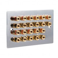 Chrome Polished Flat plate 11.0 2 Gang - 22 Binding Post Speaker Wall Plate - 22 Terminals - No Soldering Required