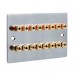 Chrome Polished Flat plate 8.0 2 Gang - 16 Binding Post Speaker Wall Plate - 16 Terminals - No Soldering Required