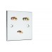 Chrome Polished Flat Plate 1.1 One Gang Speaker Wall Plate 2 Terminals + RCA Phono Socket - No Soldering Required